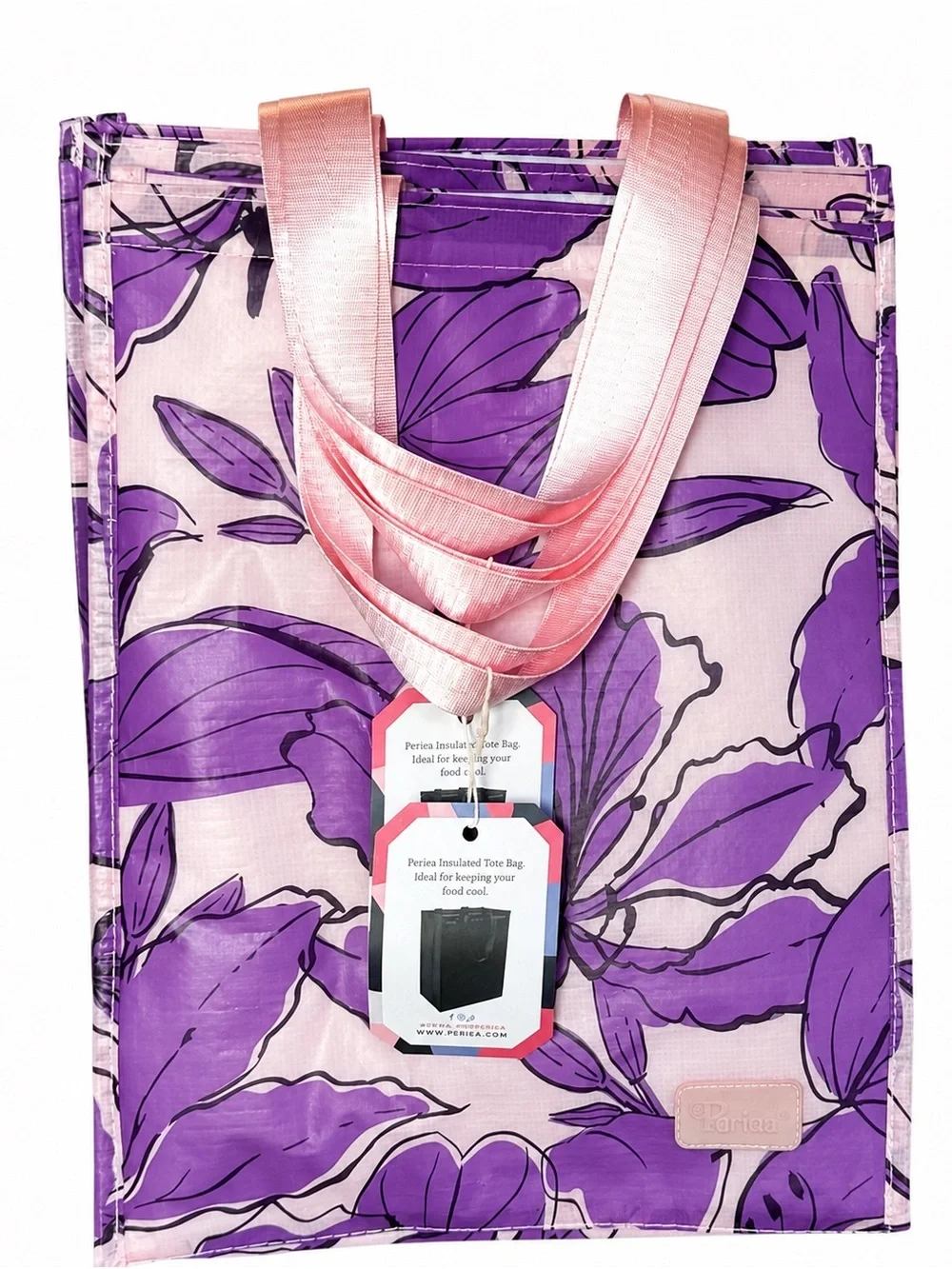 NEW Periea Set of 3 Insulated Purple Floral Grocery Shopping Totes